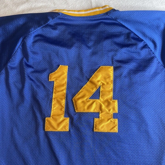 Harv-al tag Edison Baseball jersey size XL extra large Blue Yellow #14 Clean VTG - Picture 11 of 12